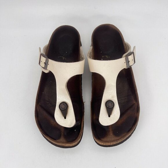 Birkenstock Gizeh Women Size 7 White Birko Flor Leather Thong T Strap Sandal - Picture 4 of 12